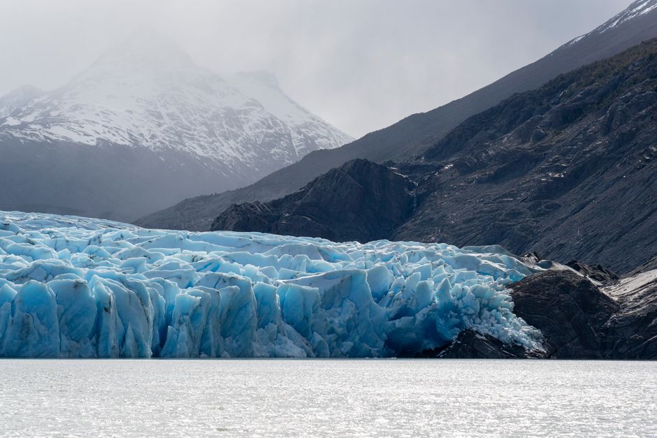Breathtaking view of a glacier in Torres del Paine, capturing the rugged beauty and icy formations.