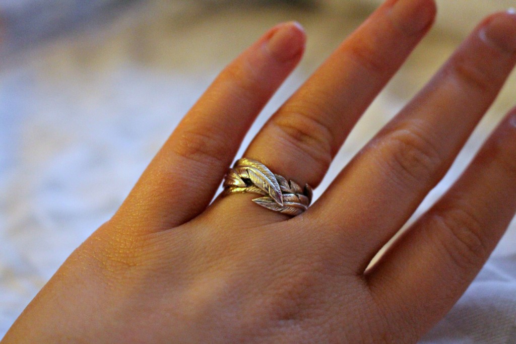 Silver feather ring by Jeremy Hoye